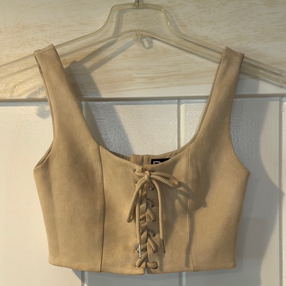 Tan Lace-Up Tan Crop Top
